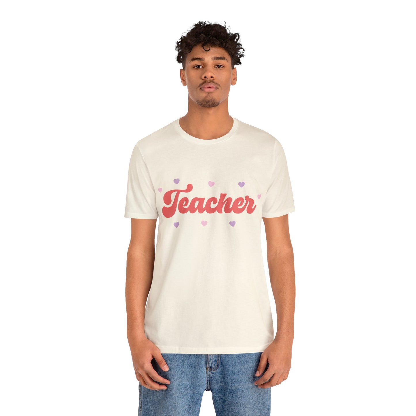 Retro Valentines day Teacher hearts Unisex Jersey Short Sleeve Tee