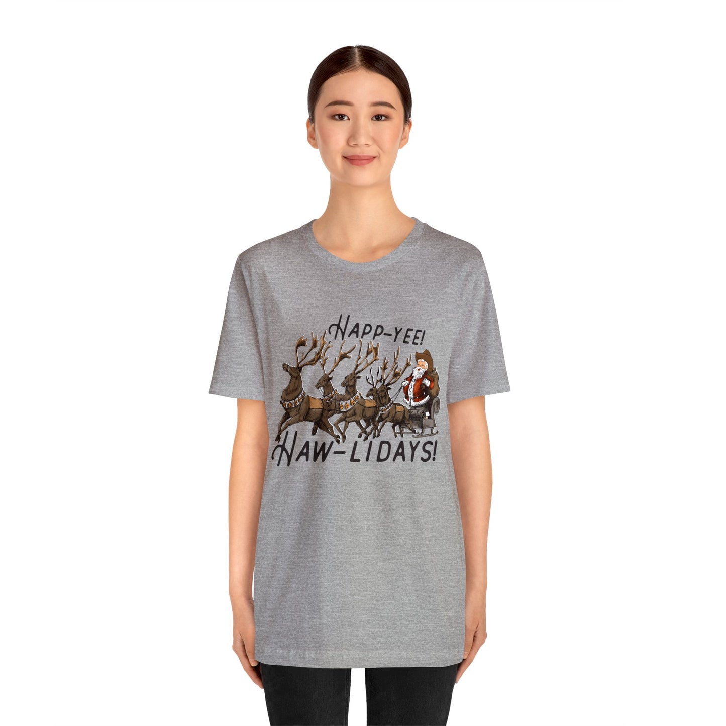 happy hawlidays reindeer santa horses christmas Unisex Jersey Short Sleeve Tee