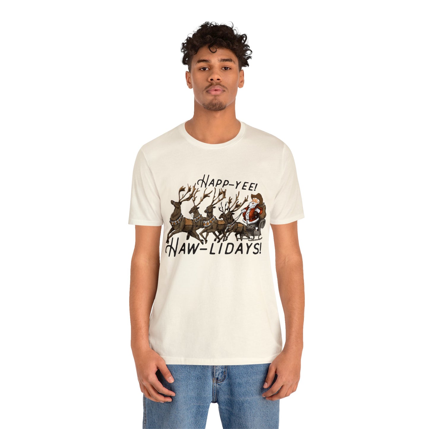 happy hawlidays reindeer santa horses christmas Unisex Jersey Short Sleeve Tee