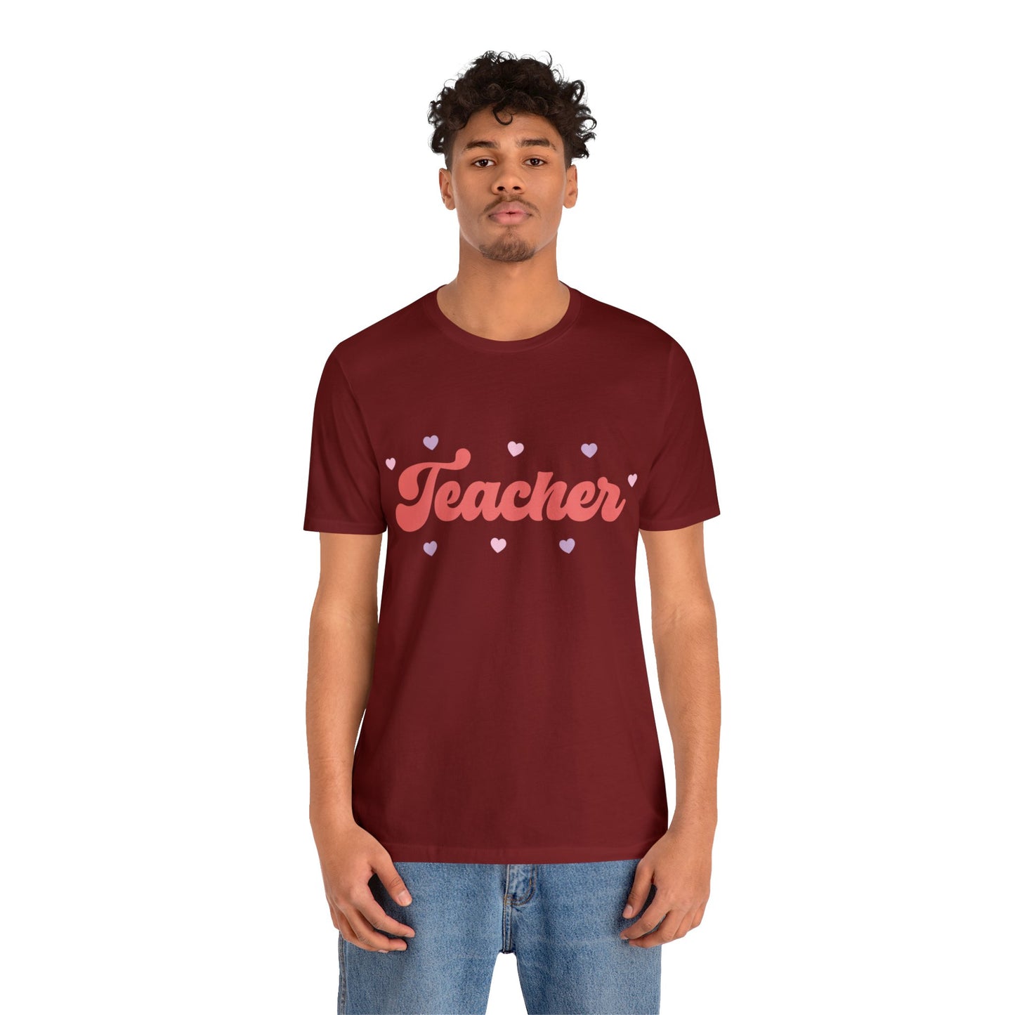 Retro Valentines day Teacher hearts Unisex Jersey Short Sleeve Tee