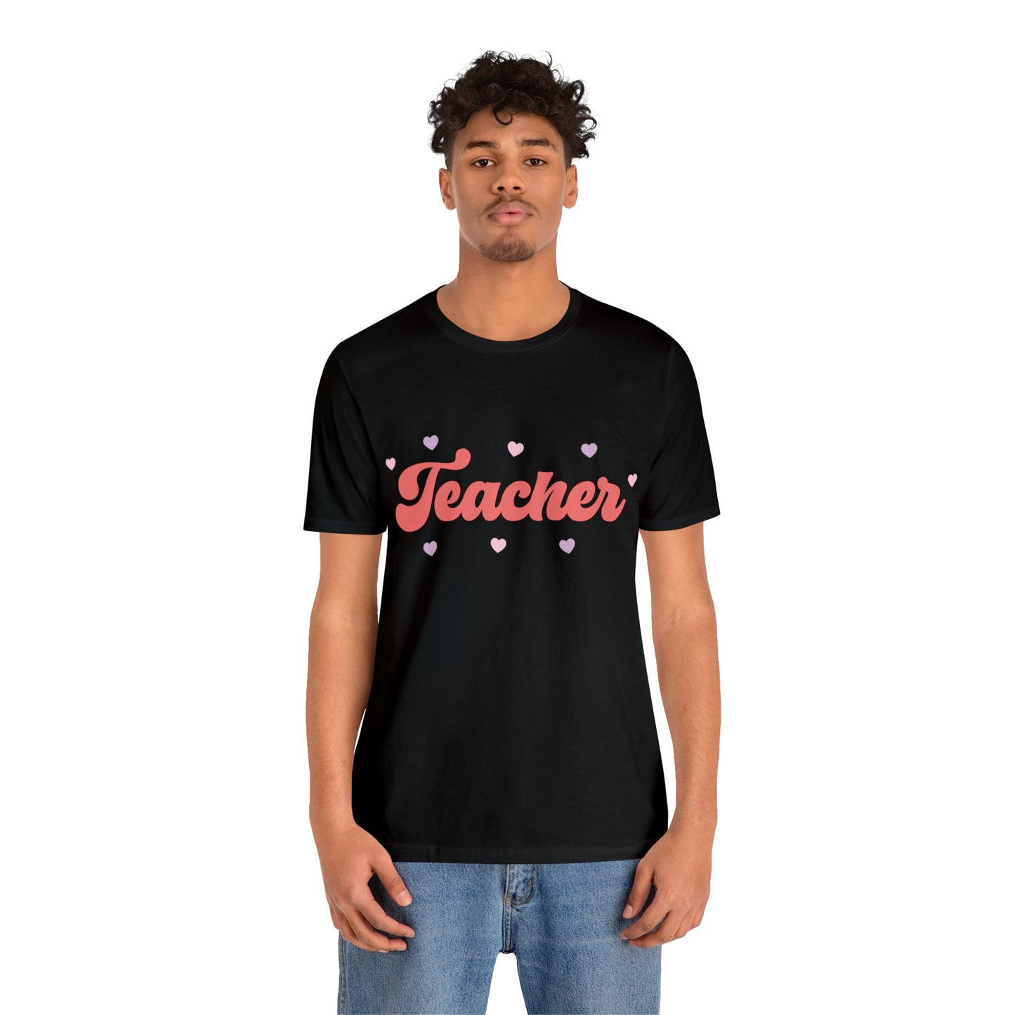 Retro Valentines day Teacher hearts Unisex Jersey Short Sleeve Tee