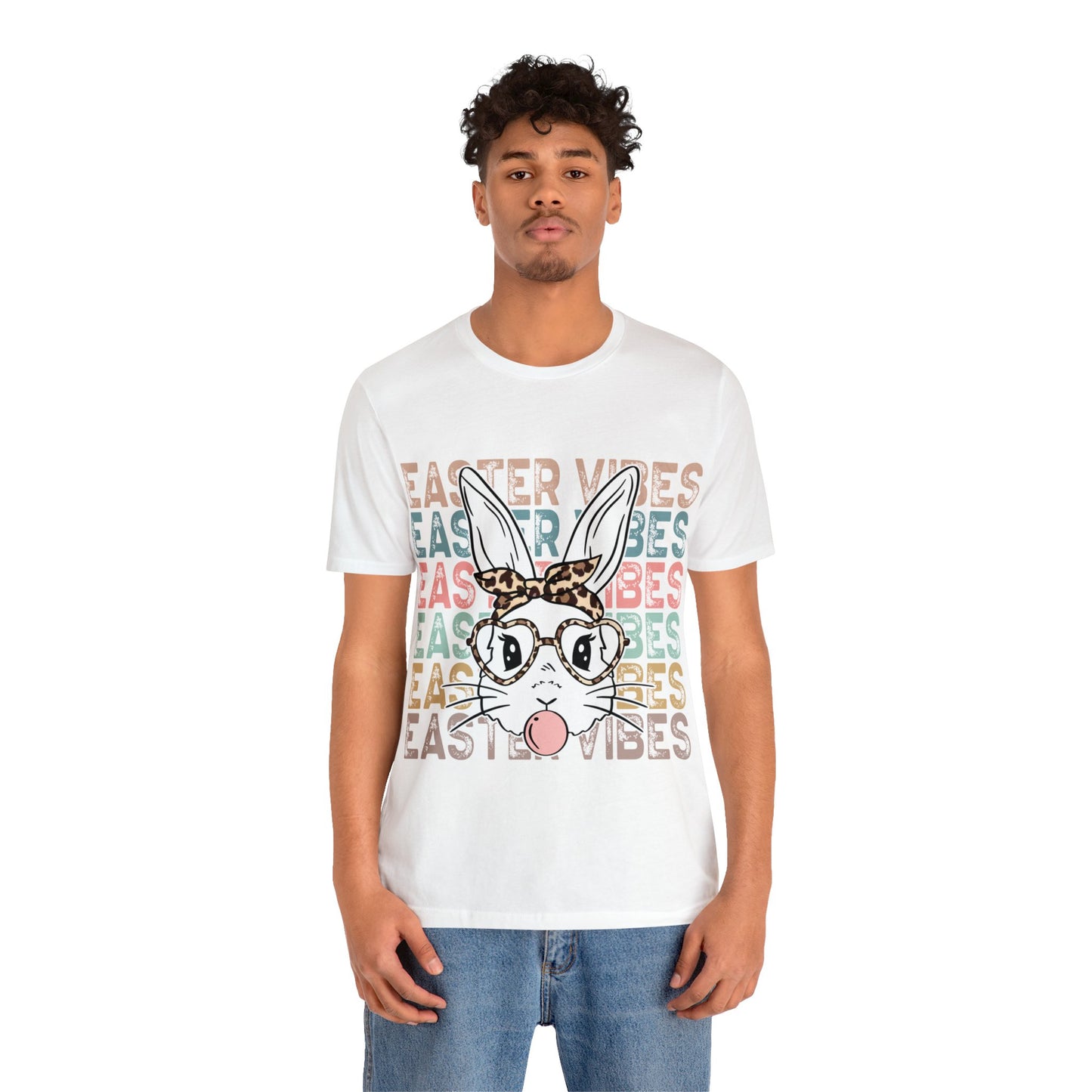 Easter Vibes Bunny Rabbit Bubble Gum Unisex Jersey Short Sleeve Tee