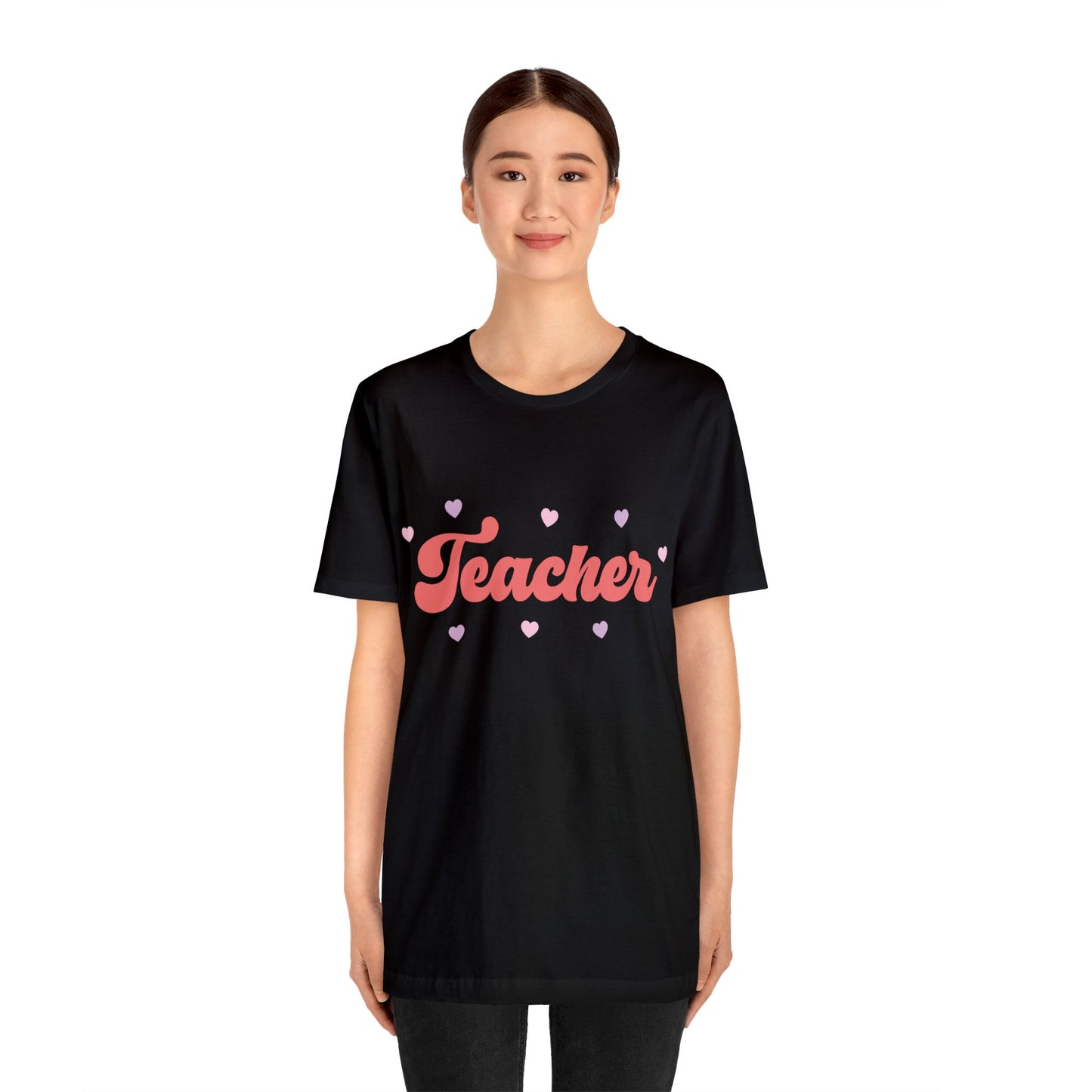Retro Valentines day Teacher hearts Unisex Jersey Short Sleeve Tee