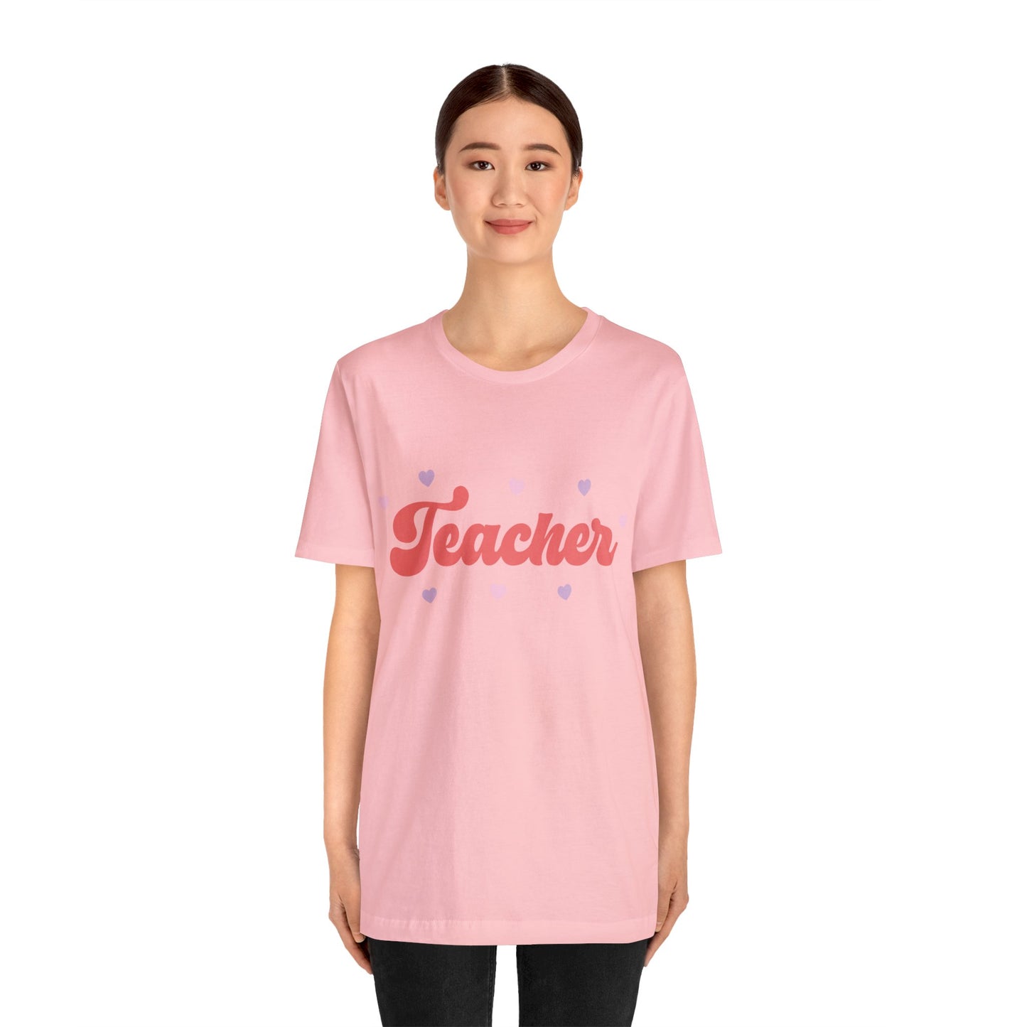 Retro Valentines day Teacher hearts Unisex Jersey Short Sleeve Tee