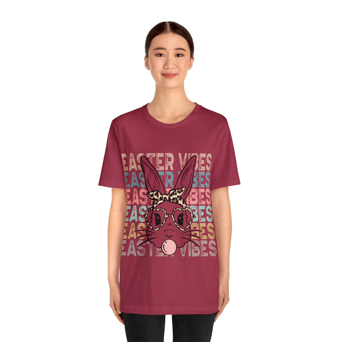 Easter Vibes Bunny Rabbit Bubble Gum Unisex Jersey Short Sleeve Tee