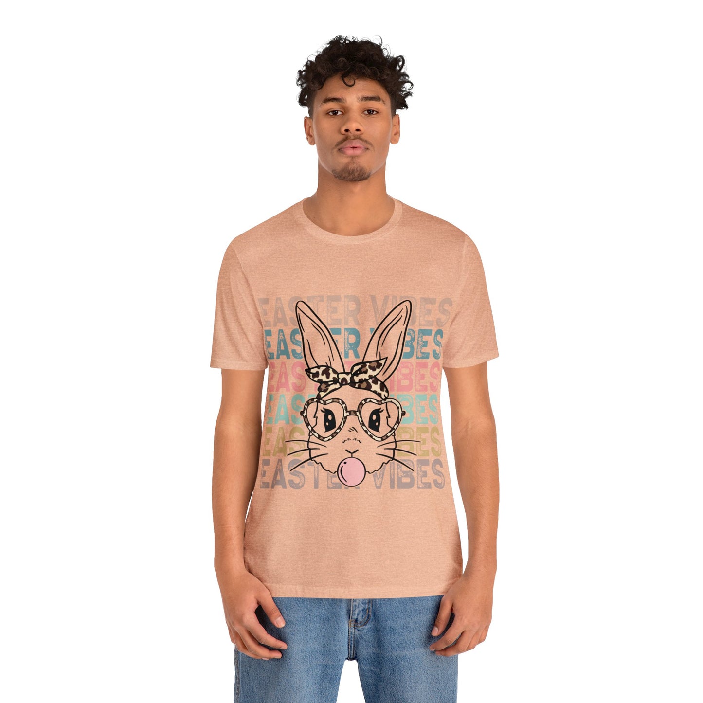 Easter Vibes Bunny Rabbit Bubble Gum Unisex Jersey Short Sleeve Tee