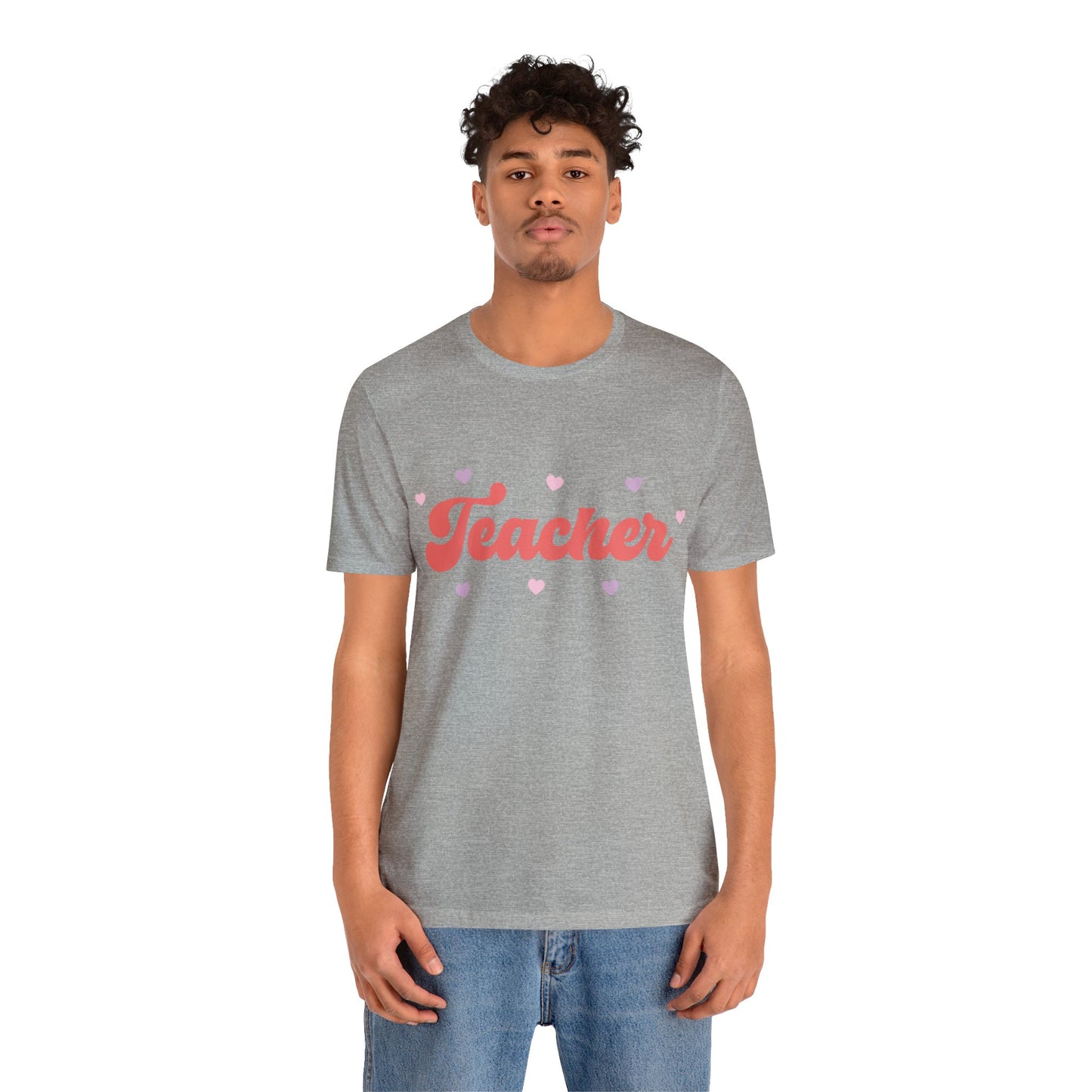 Retro Valentines day Teacher hearts Unisex Jersey Short Sleeve Tee