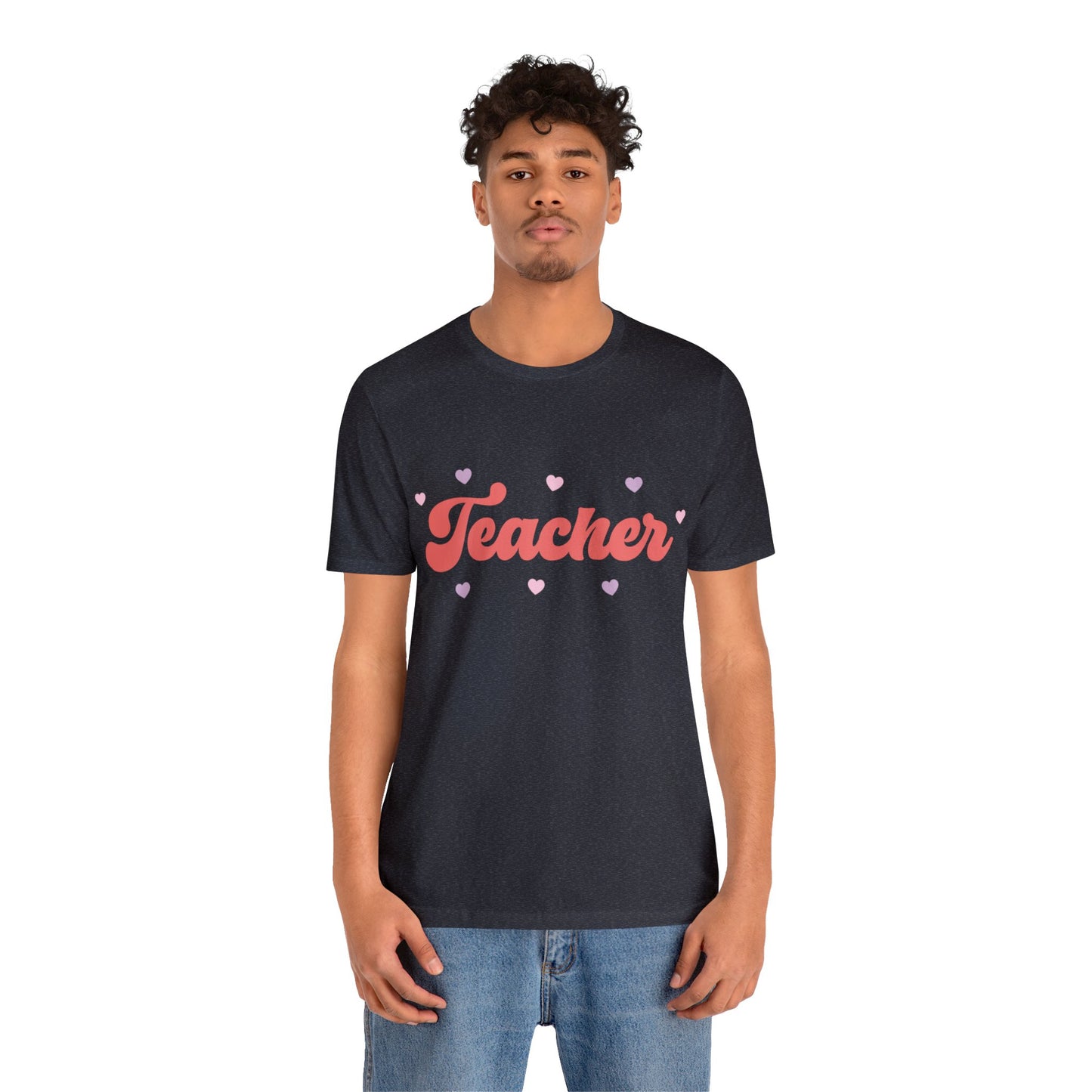 Retro Valentines day Teacher hearts Unisex Jersey Short Sleeve Tee
