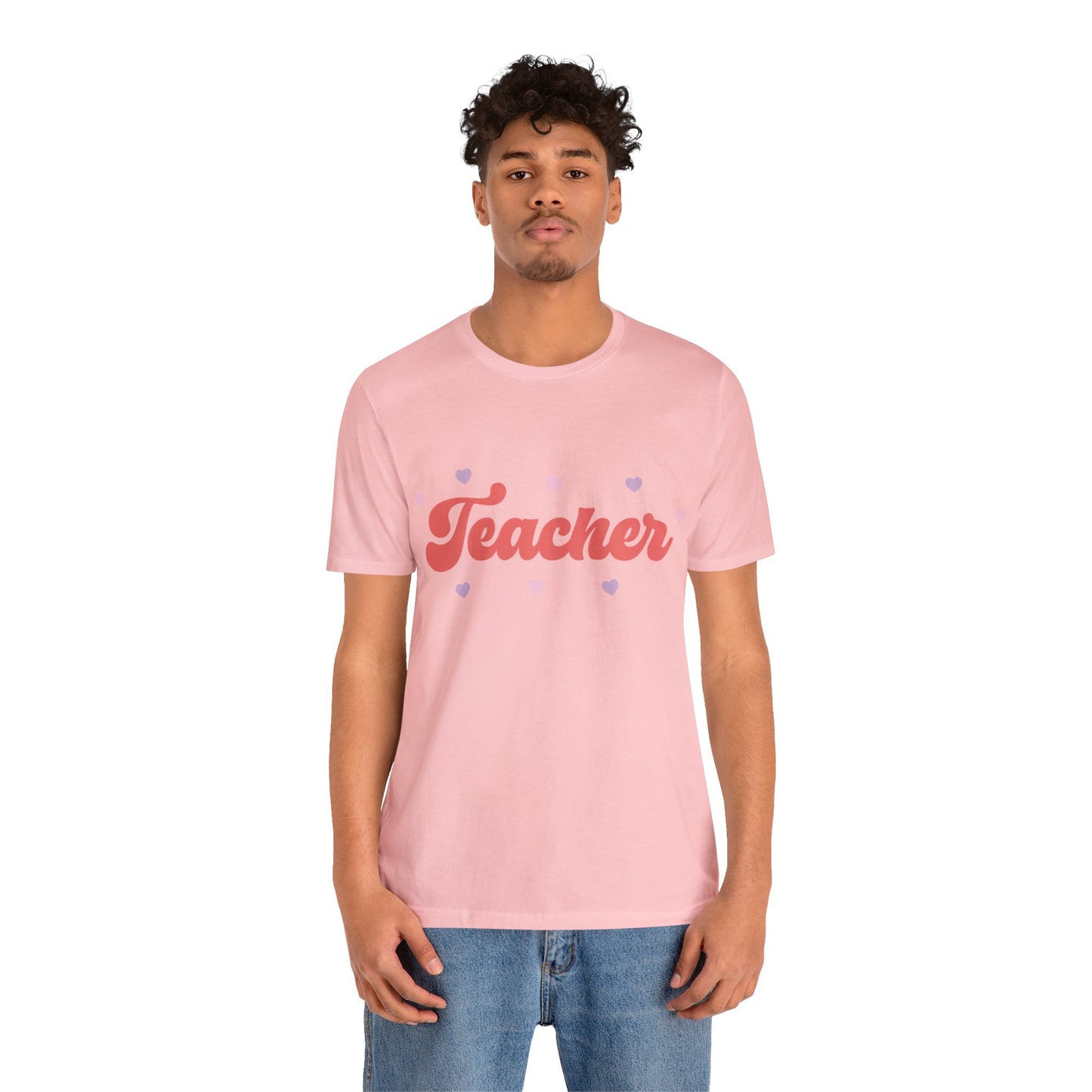 Retro Valentines day Teacher hearts Unisex Jersey Short Sleeve Tee