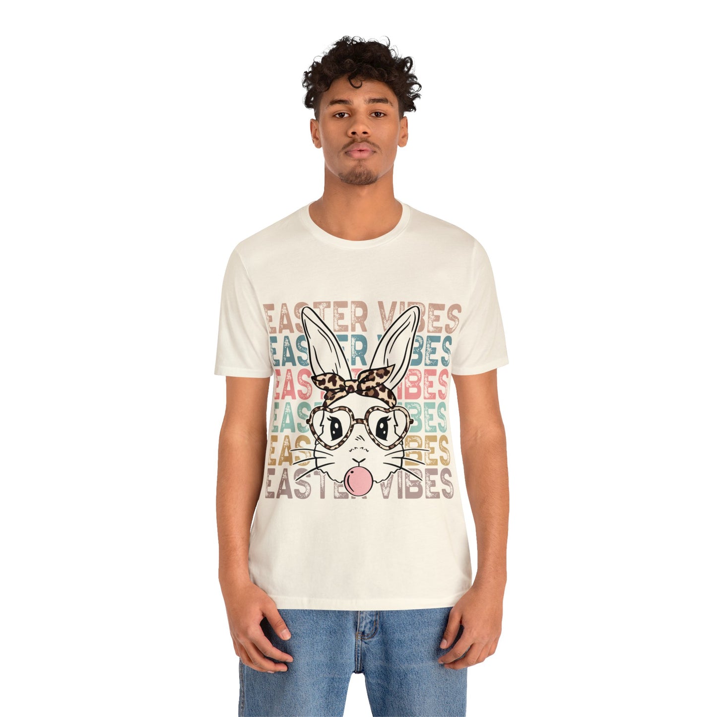 Easter Vibes Bunny Rabbit Bubble Gum Unisex Jersey Short Sleeve Tee