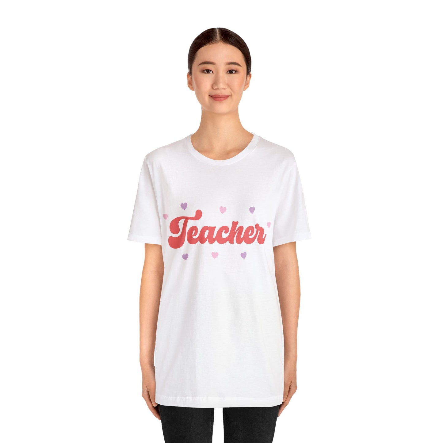 Retro Valentines day Teacher hearts Unisex Jersey Short Sleeve Tee