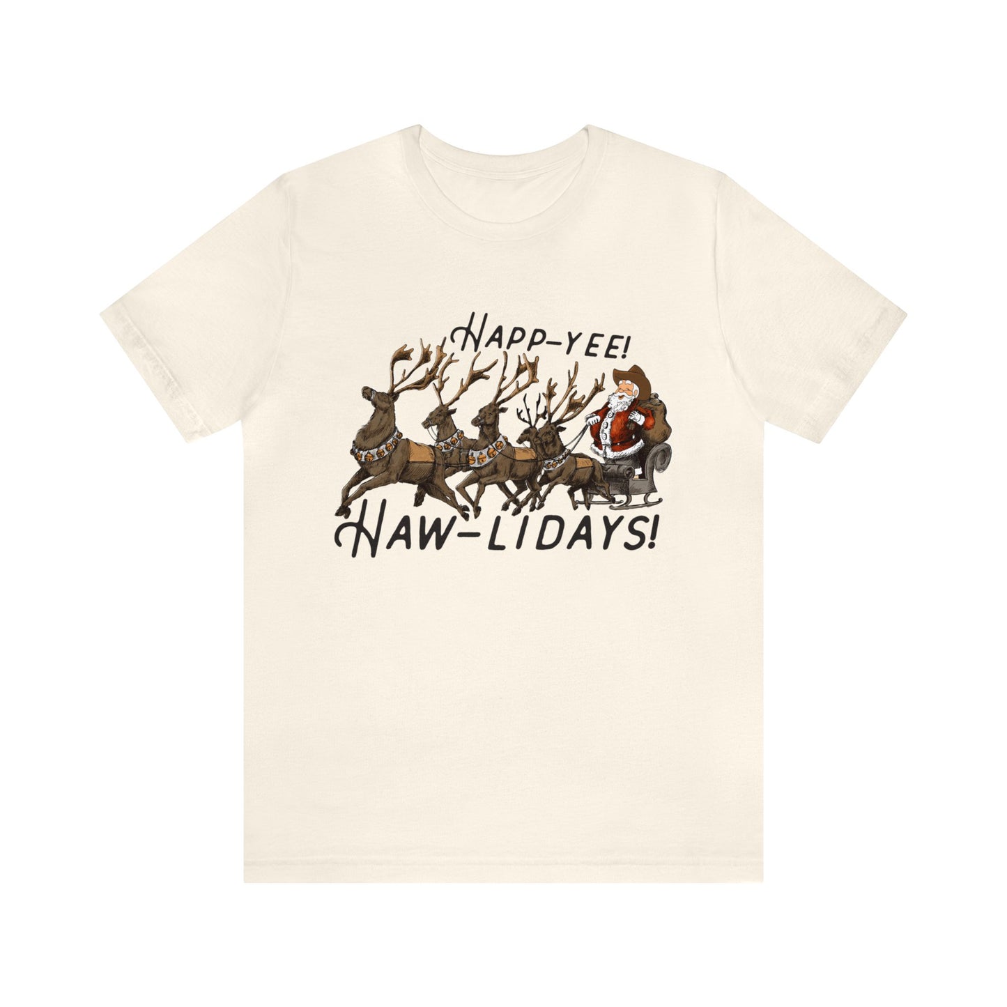 happy hawlidays reindeer santa horses christmas Unisex Jersey Short Sleeve Tee