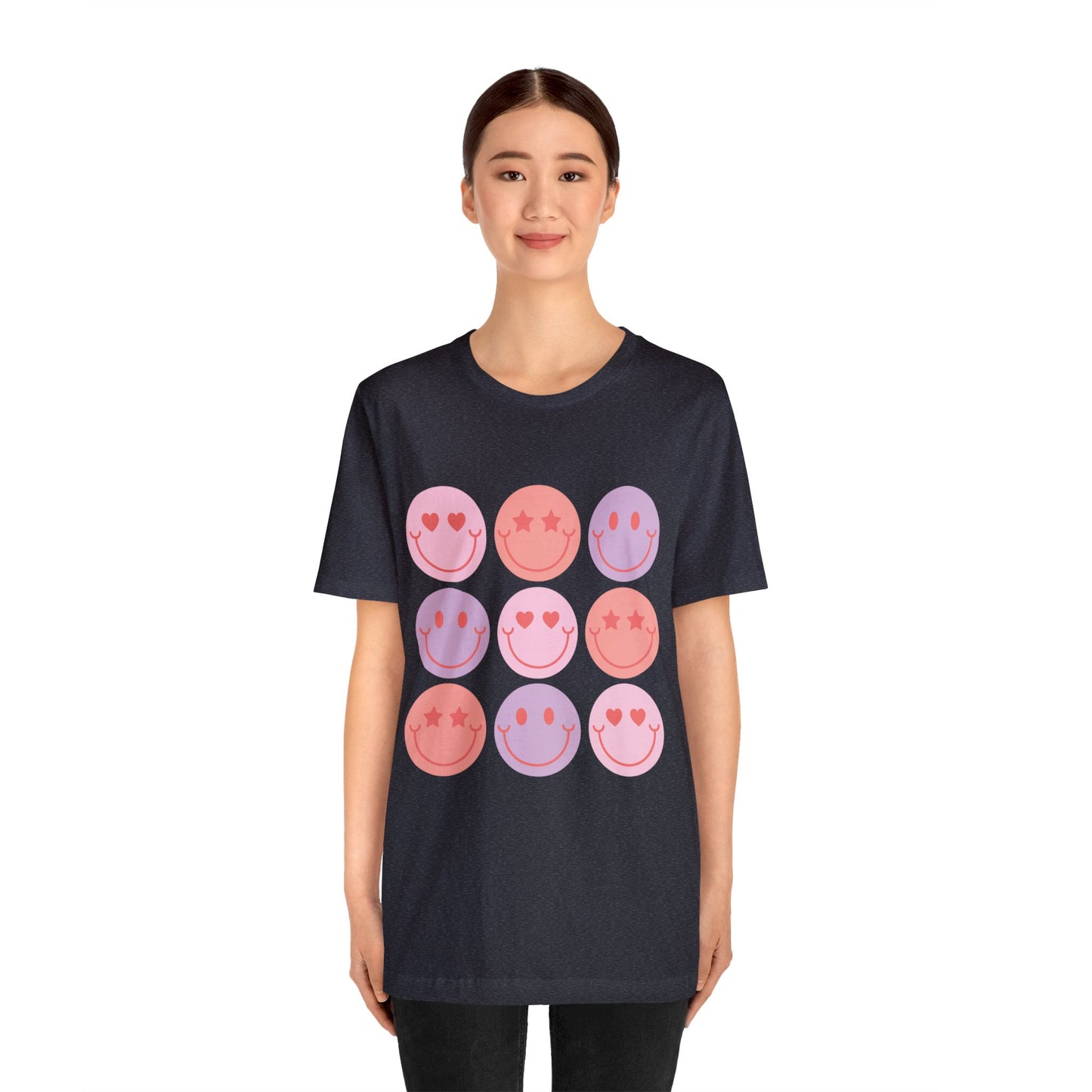 retro groovy smiley face valentines day Unisex Jersey Short Sleeve Tee