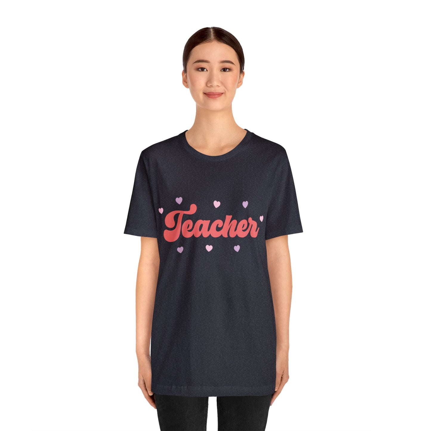 Retro Valentines day Teacher hearts Unisex Jersey Short Sleeve Tee