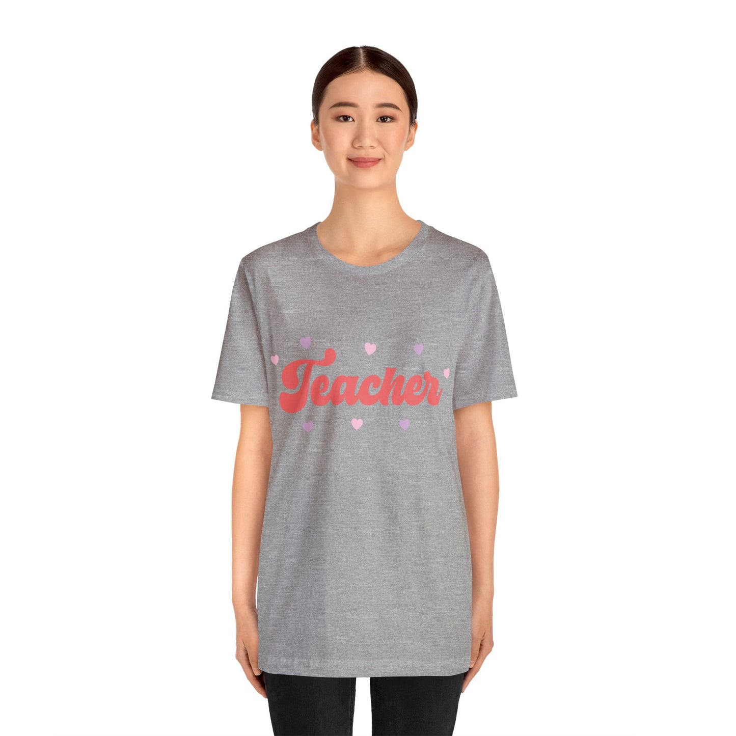Retro Valentines day Teacher hearts Unisex Jersey Short Sleeve Tee