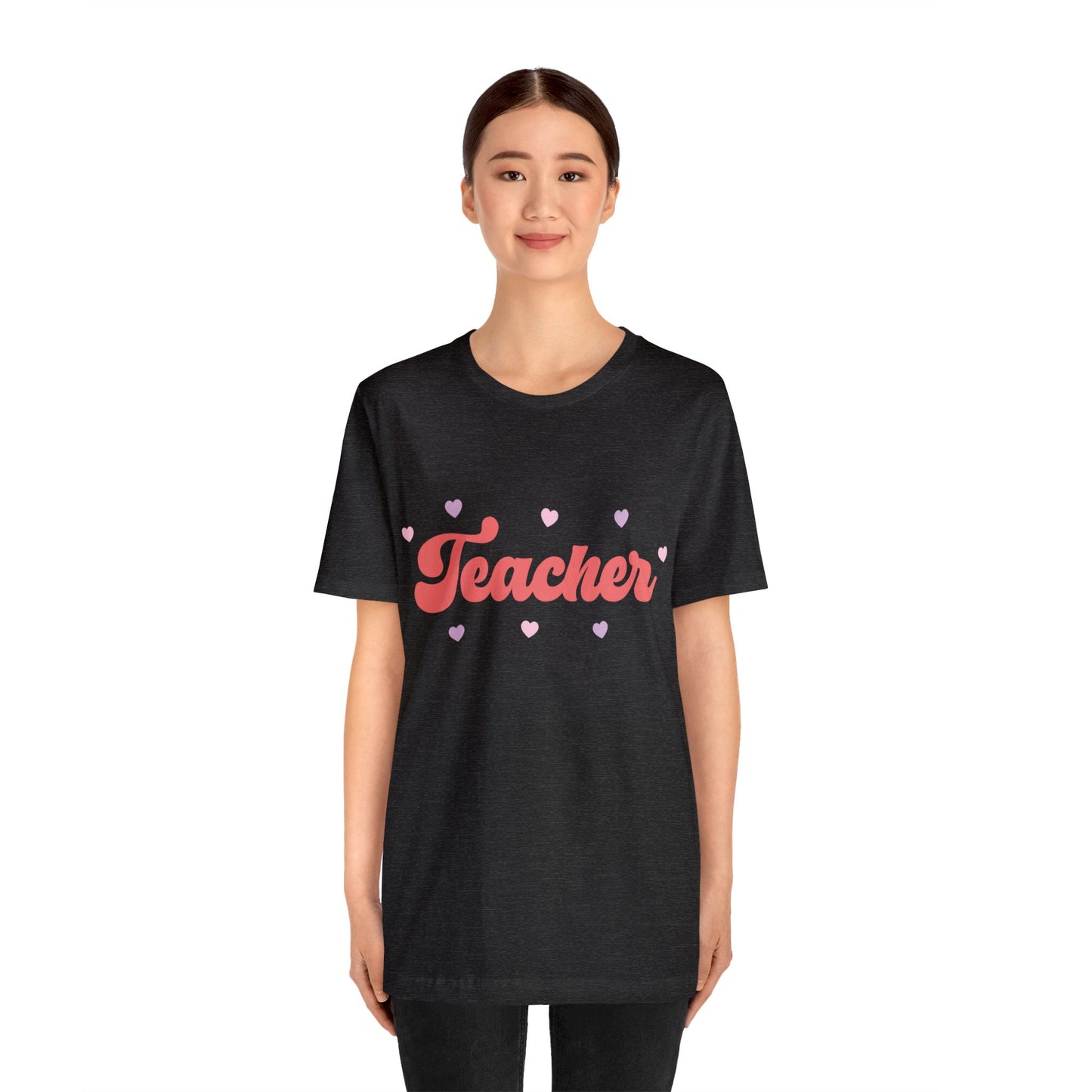 Retro Valentines day Teacher hearts Unisex Jersey Short Sleeve Tee
