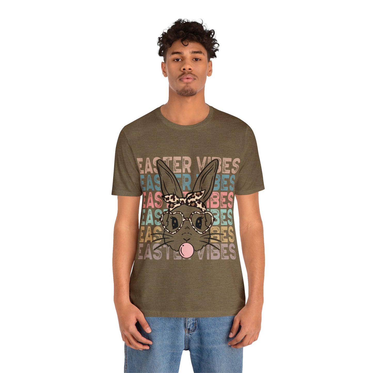 Easter Vibes Bunny Rabbit Bubble Gum Unisex Jersey Short Sleeve Tee