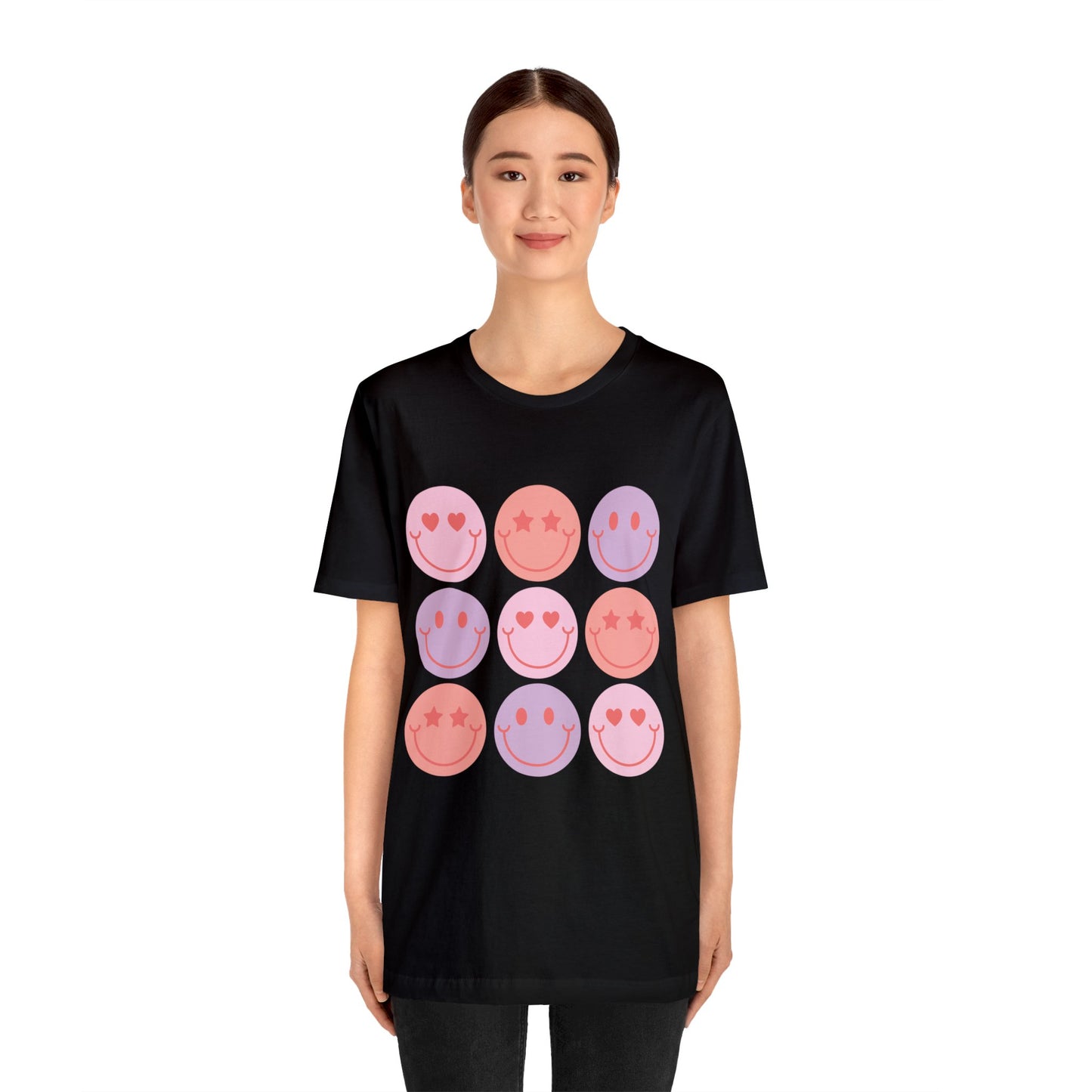 retro groovy smiley face valentines day Unisex Jersey Short Sleeve Tee