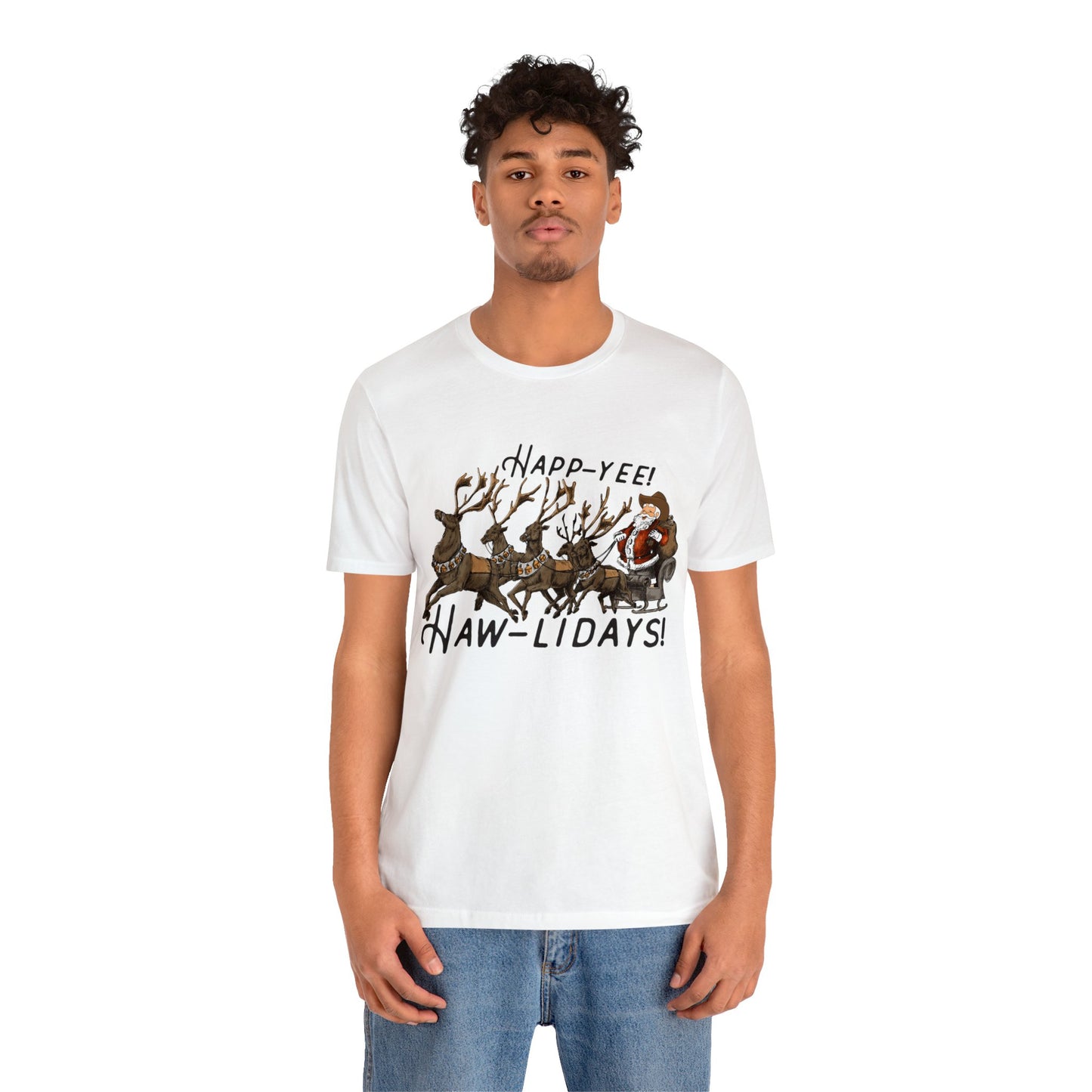 happy hawlidays reindeer santa horses christmas Unisex Jersey Short Sleeve Tee