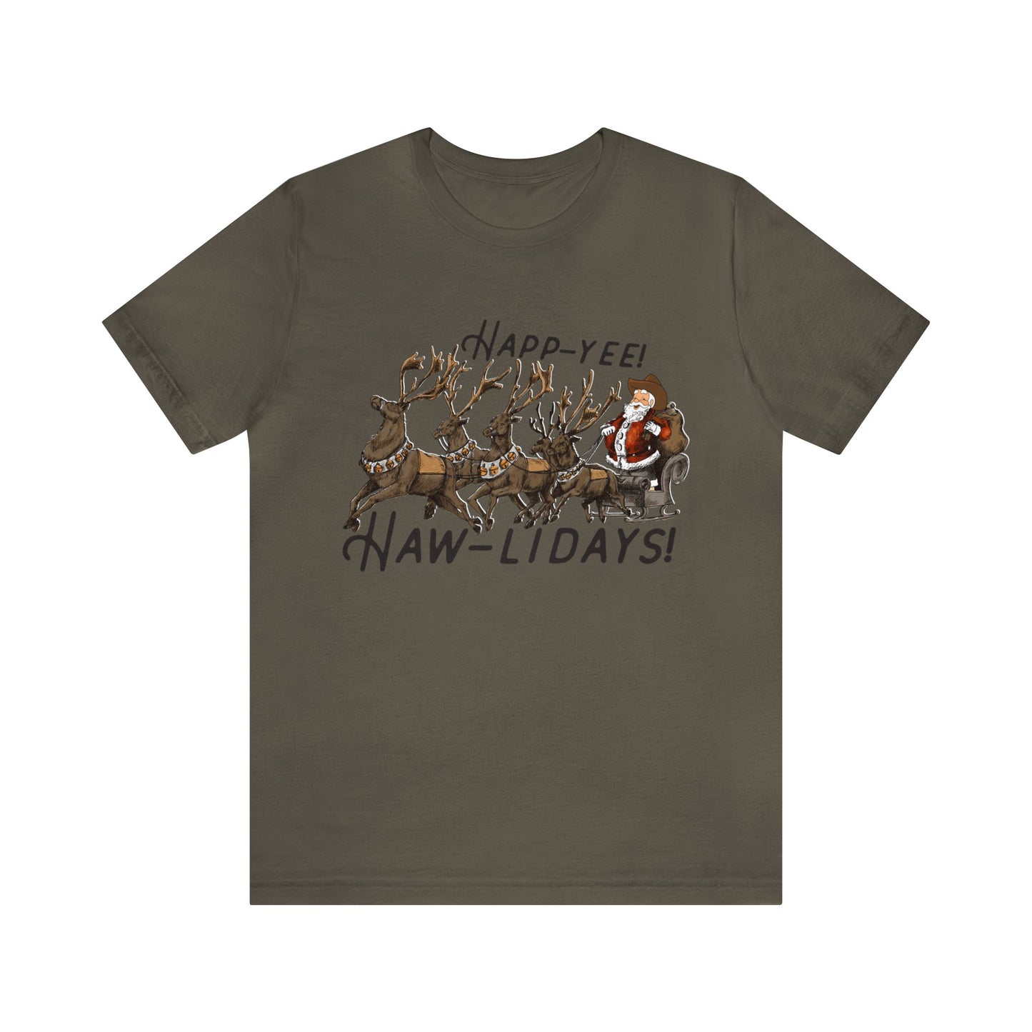happy hawlidays reindeer santa horses christmas Unisex Jersey Short Sleeve Tee