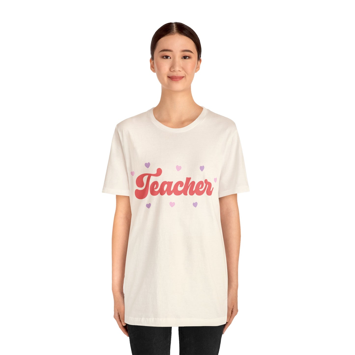 Retro Valentines day Teacher hearts Unisex Jersey Short Sleeve Tee