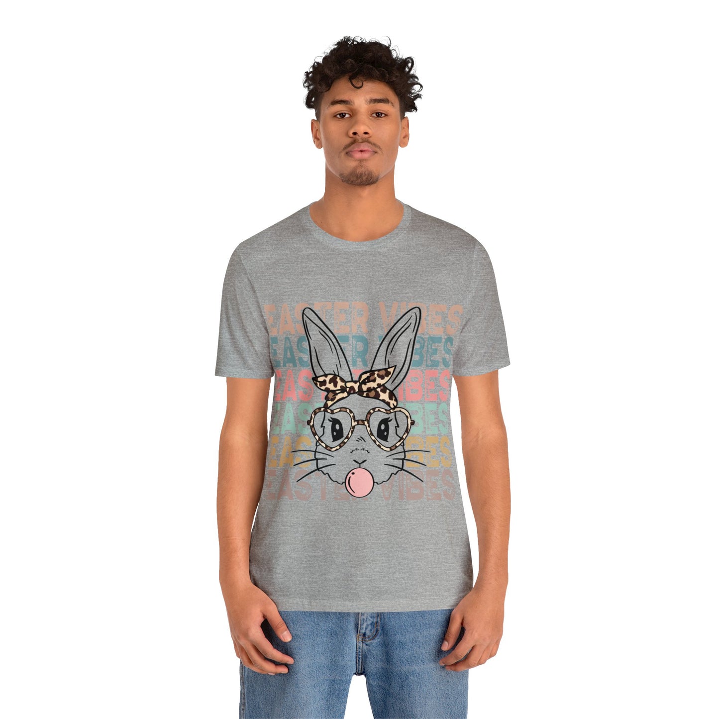 Easter Vibes Bunny Rabbit Bubble Gum Unisex Jersey Short Sleeve Tee