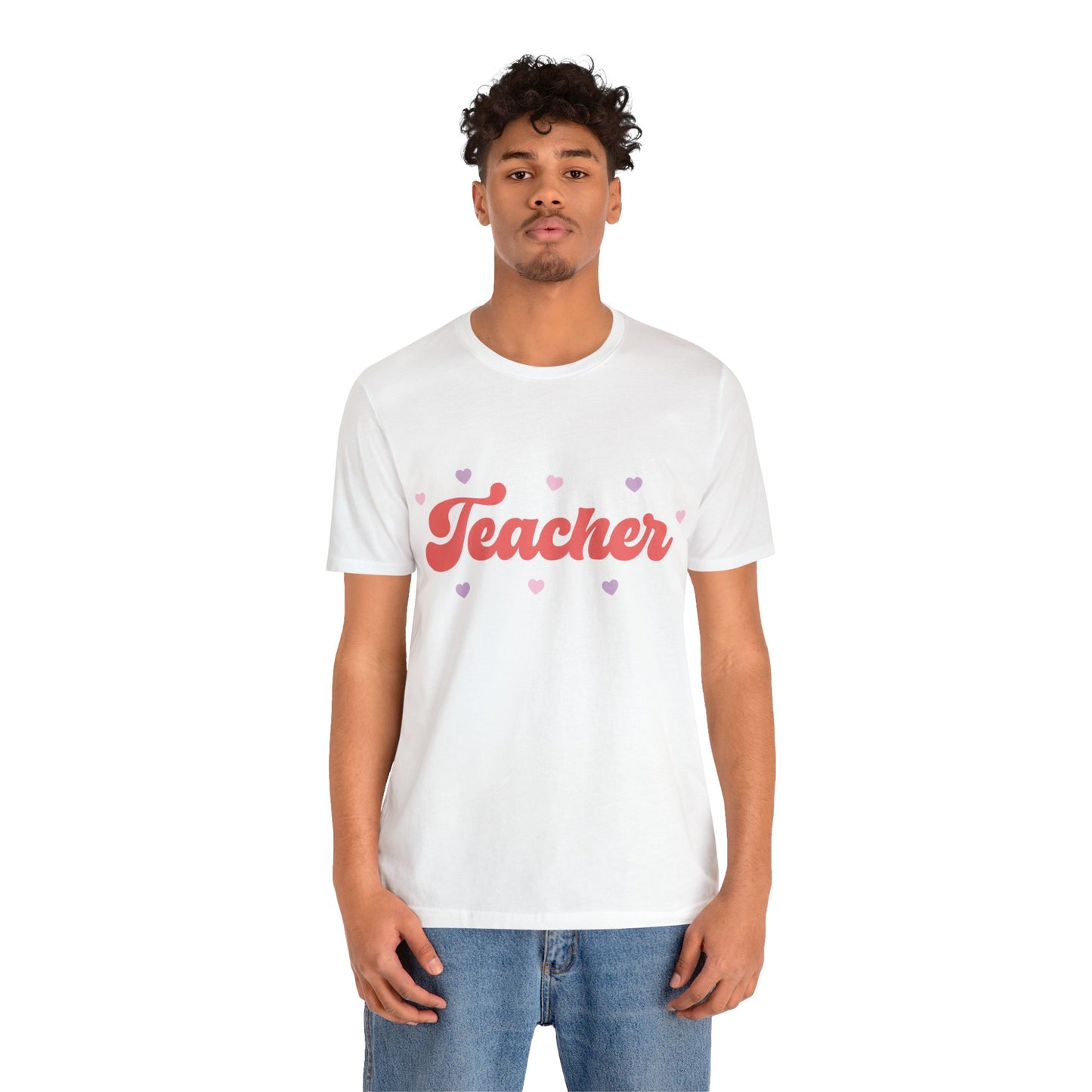 Retro Valentines day Teacher hearts Unisex Jersey Short Sleeve Tee