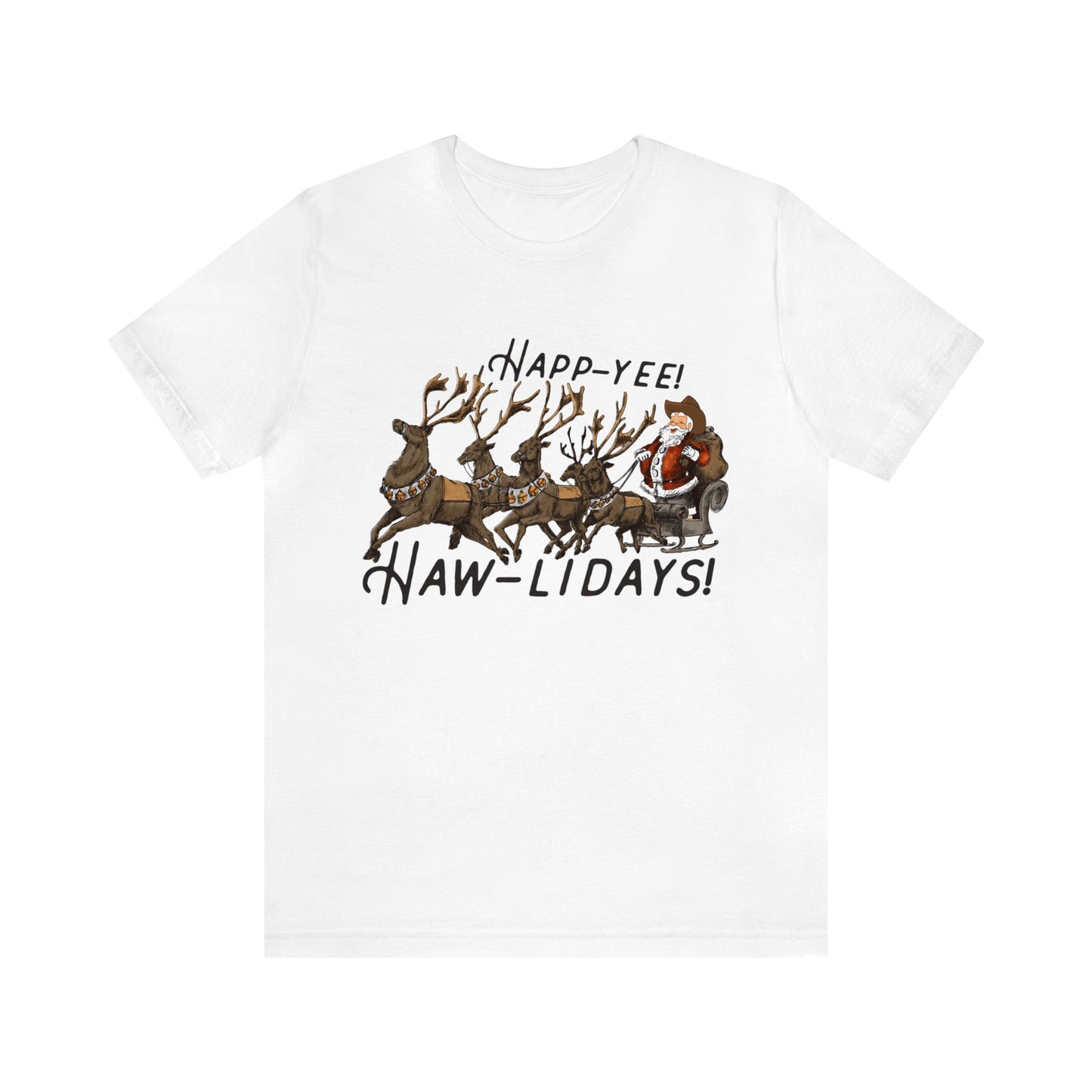 happy hawlidays reindeer santa horses christmas Unisex Jersey Short Sleeve Tee