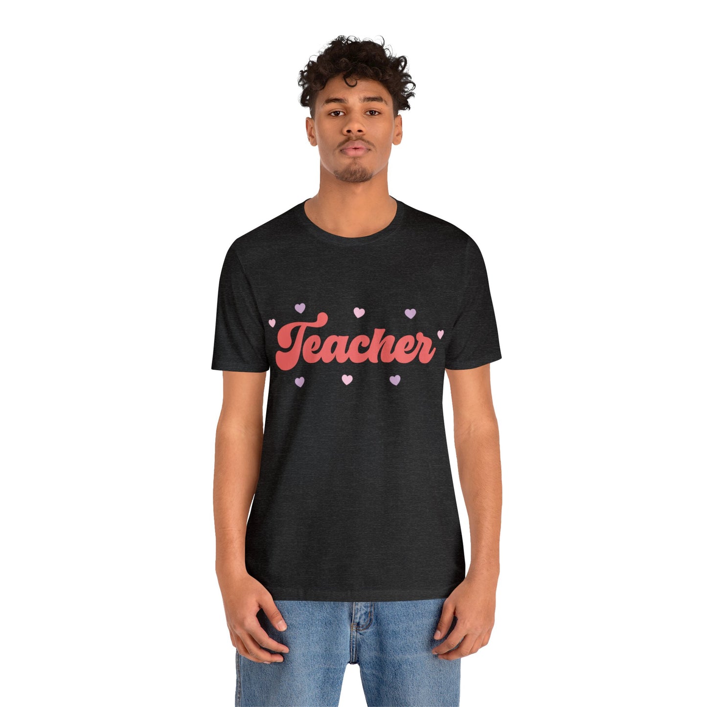 Retro Valentines day Teacher hearts Unisex Jersey Short Sleeve Tee