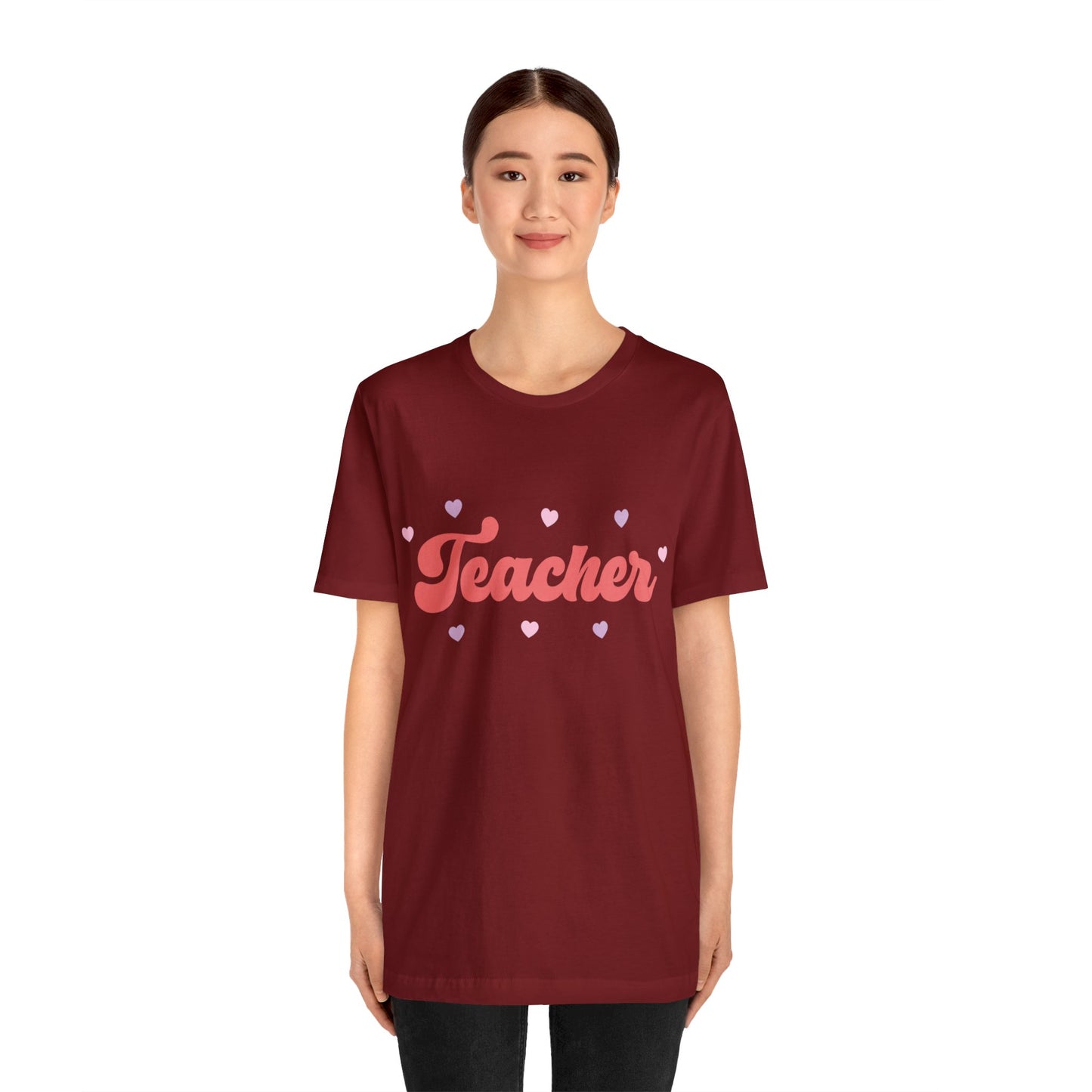 Retro Valentines day Teacher hearts Unisex Jersey Short Sleeve Tee