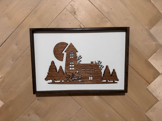 3D Christmas winter scene sign, Farmhouse Wood Christmas Sign, laser art