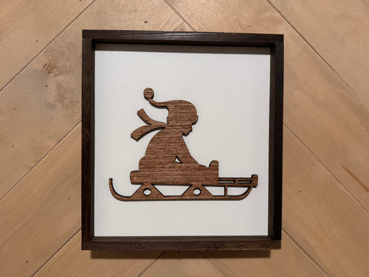 3D child on sled sign, Farmhouse Wood Christmas Sign, laser art