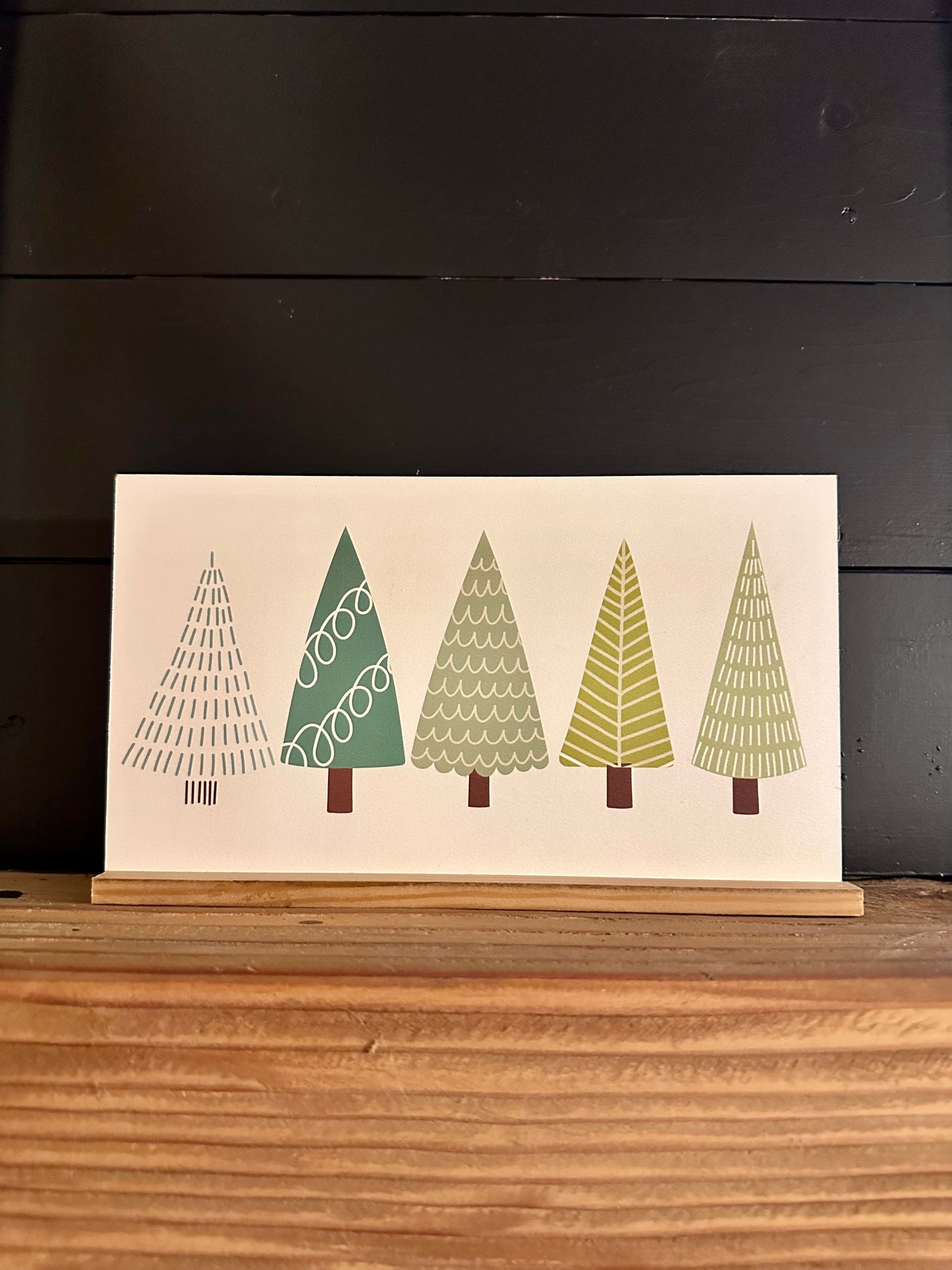 Boho Greens christmas tree farm wood sign shelf sitter