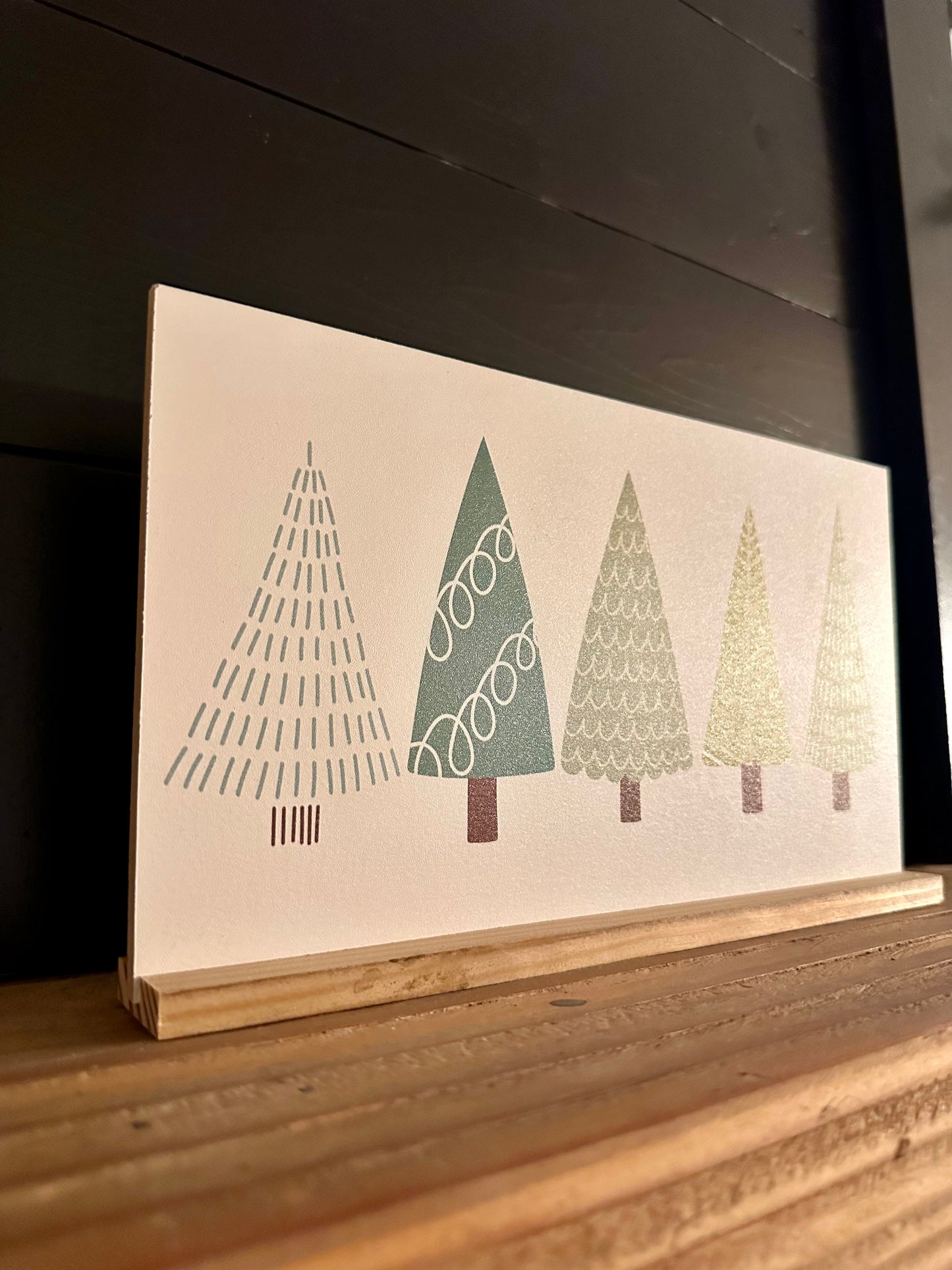 Boho Greens christmas tree farm wood sign shelf sitter