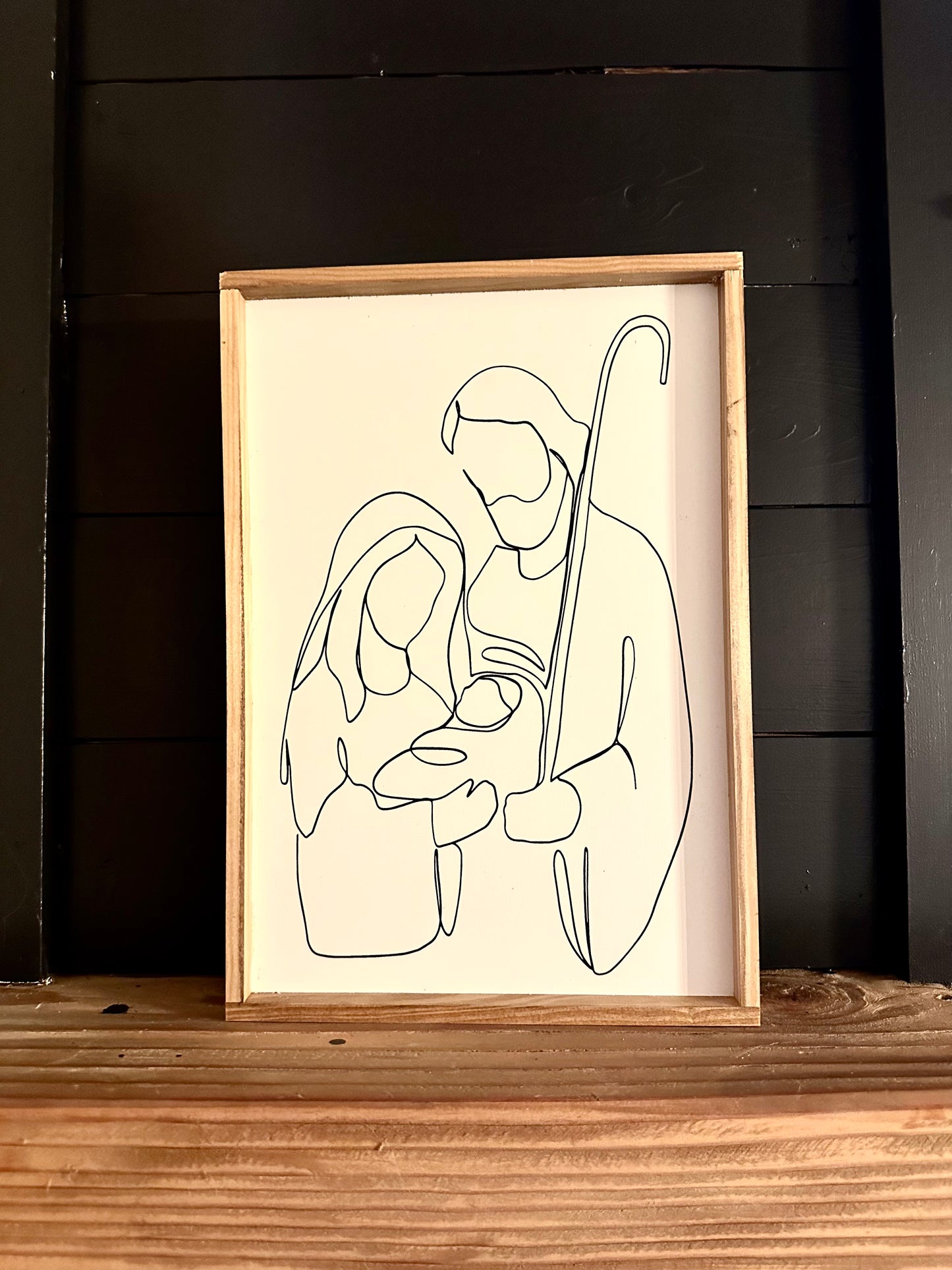 Line Art Mary and Joseph Jesus christmas wood sign