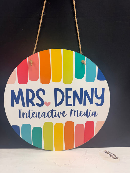 Bright Colorful Circle Teacher Name Sign; Round sign