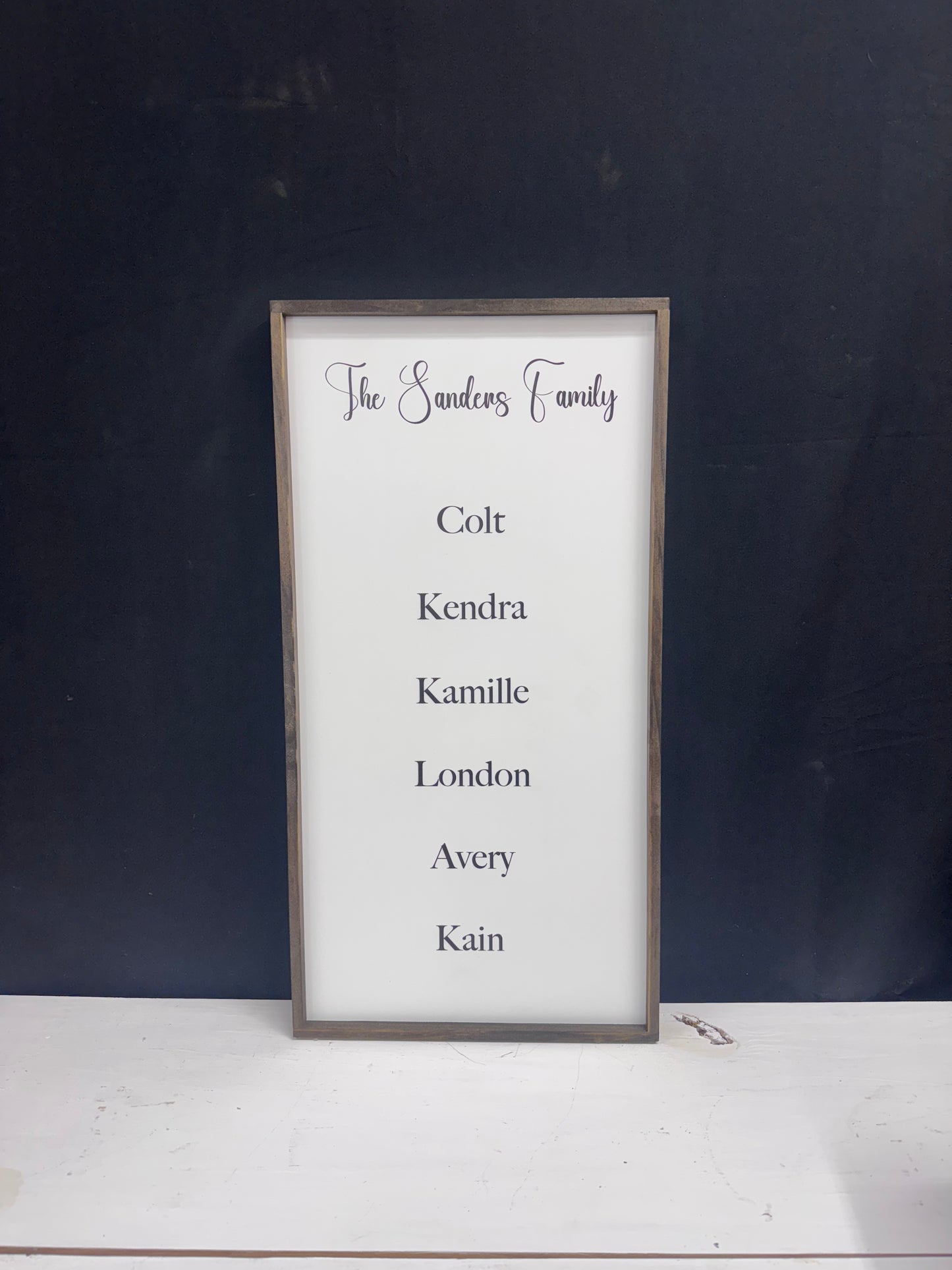 Personalized Last name and Listed family names wood framed sign