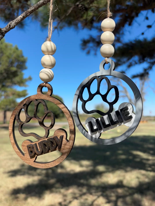 3d personalized paw print ornament, wood, laser art , 3d ornament