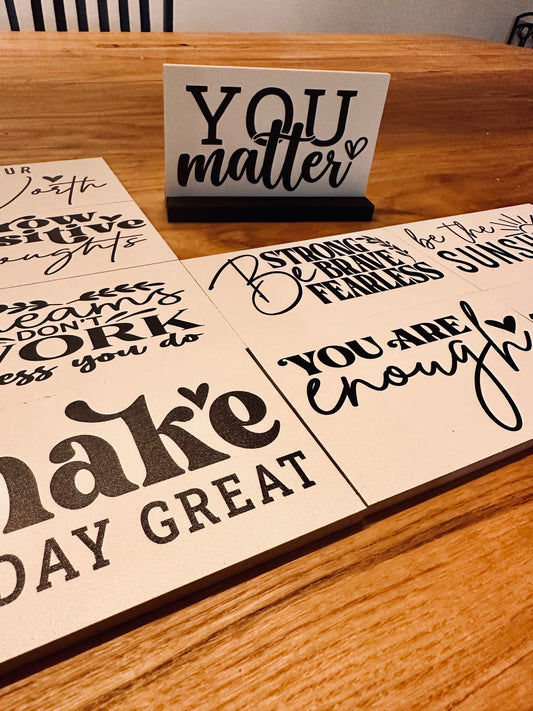 Fortune Sayings Mini Desk Signs; motivation wood sign