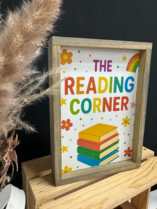 The reading corner rainbow brights classroom wood sign