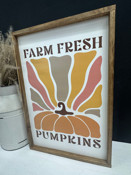 Retro Farm Fresh Pumpkins Fall Collection Wood Sign