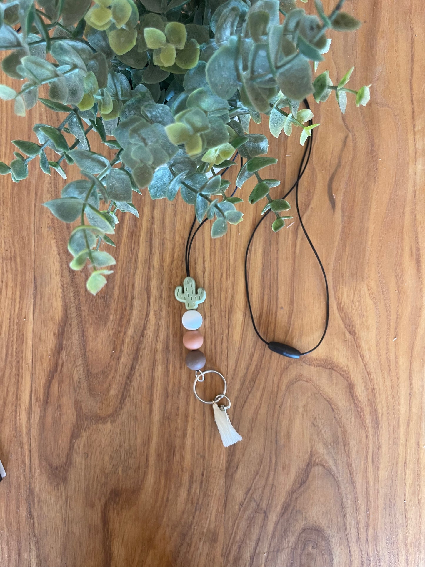 Cactus neutral silicone beads Teacher Nurse Keychain Lanyard Farmhouse Bead Tassel acrylic