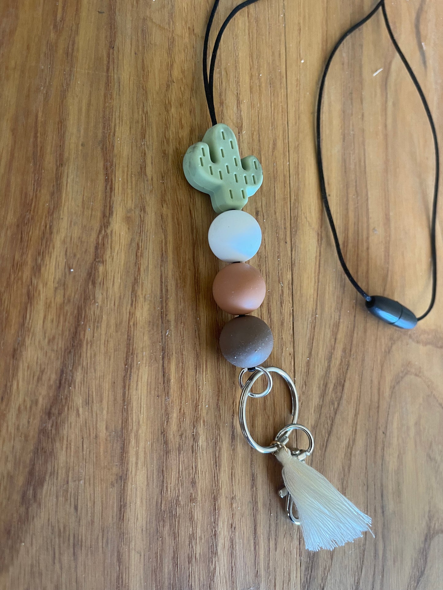 Cactus neutral silicone beads Teacher Nurse Keychain Lanyard Farmhouse Bead Tassel acrylic