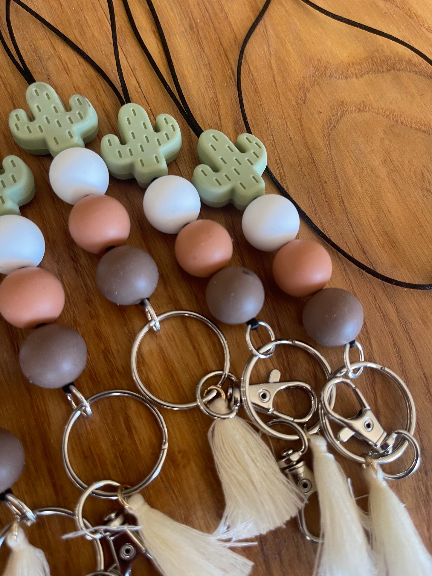 Cactus neutral silicone beads Teacher Nurse Keychain Lanyard Farmhouse Bead Tassel acrylic