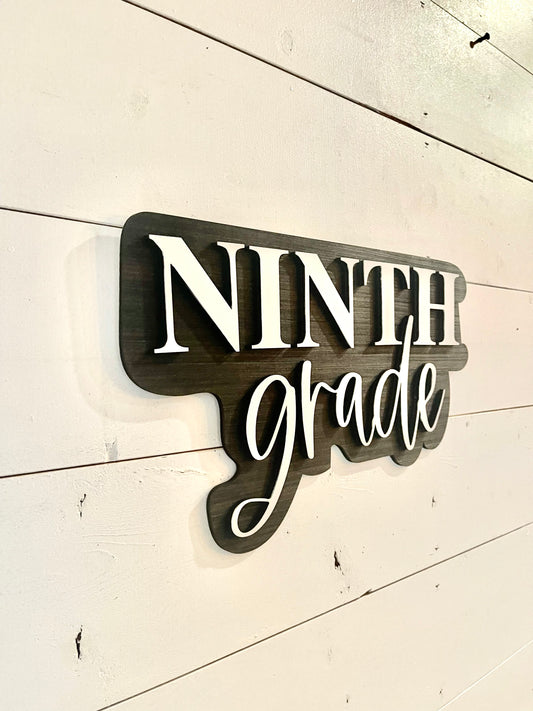 Black and white Personalized 3D grade level Cut Out Sign