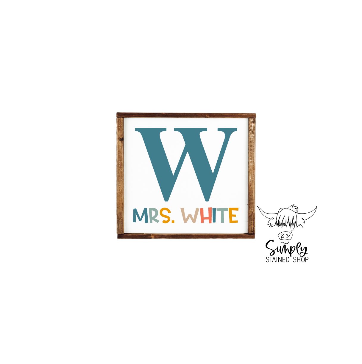 Custom personalized monogram boho neutral retroLast Name wood classroom sign