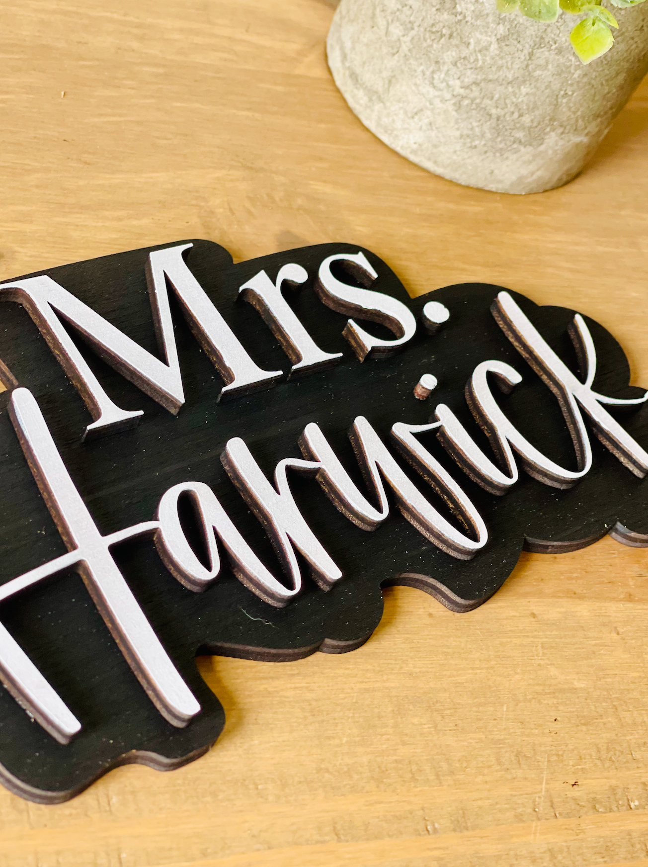 Black and white Personalized 3D Teacher Name Cut Out Sign