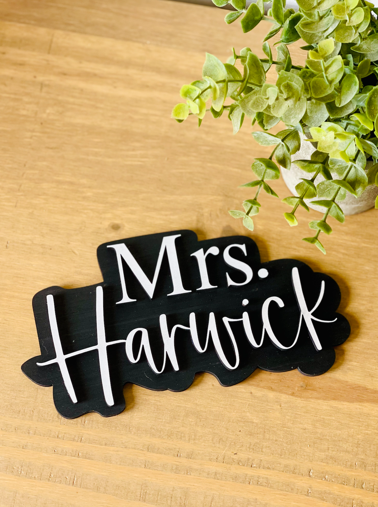 Black and white Personalized 3D Teacher Name Cut Out Sign
