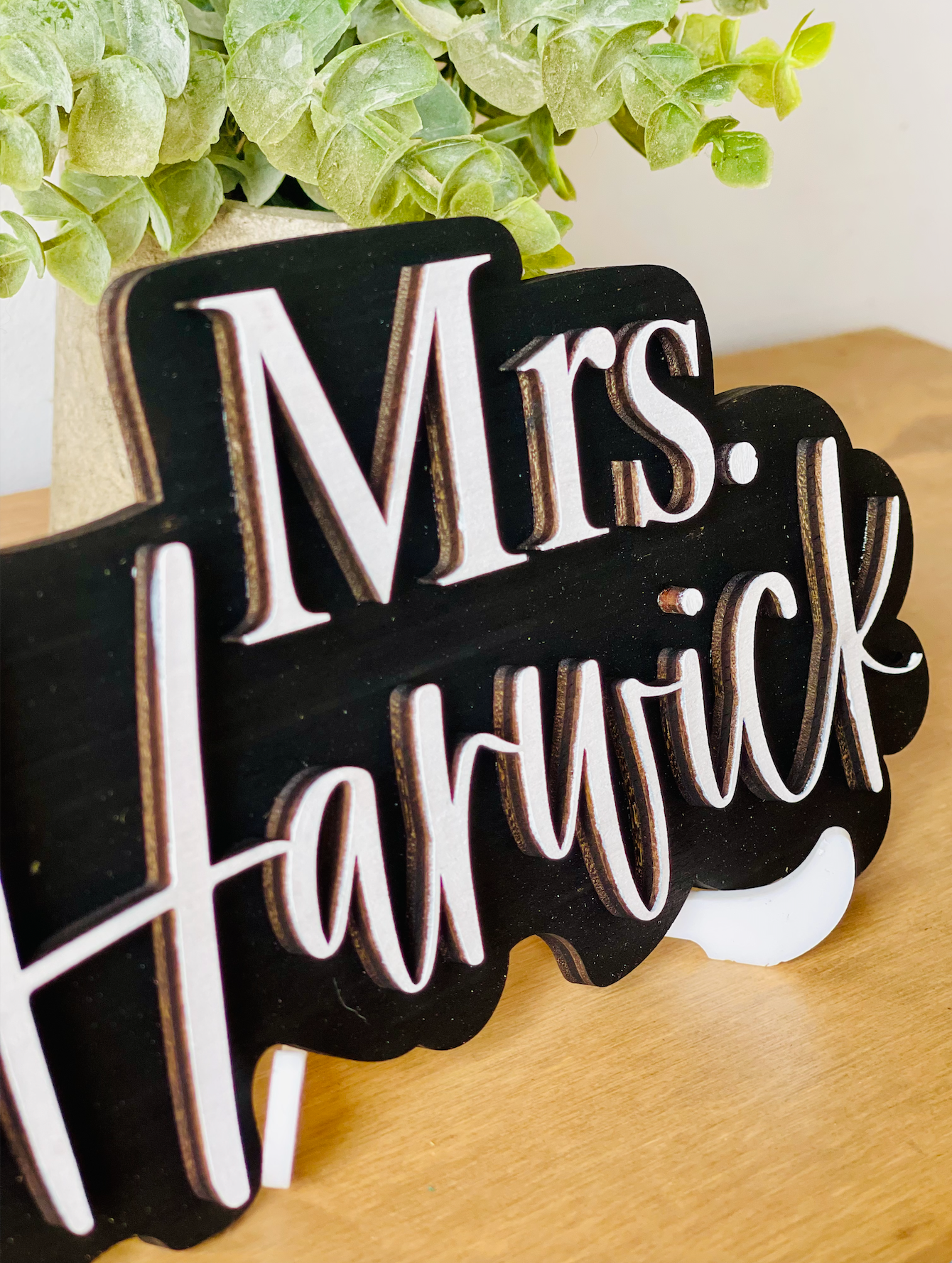 Black and white Personalized 3D Teacher Name Cut Out Sign