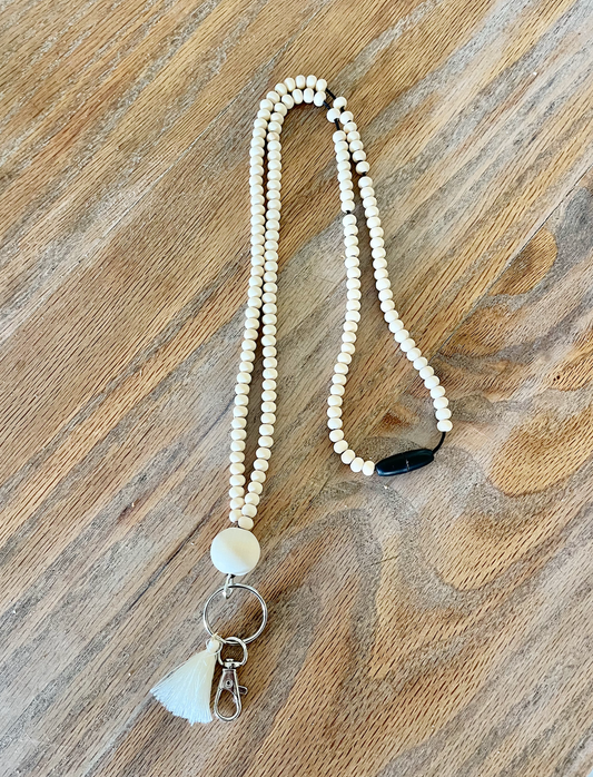 wooden neutral beads Teacher Nurse Keychain Lanyard Farmhouse Bead Tassel acrylic
